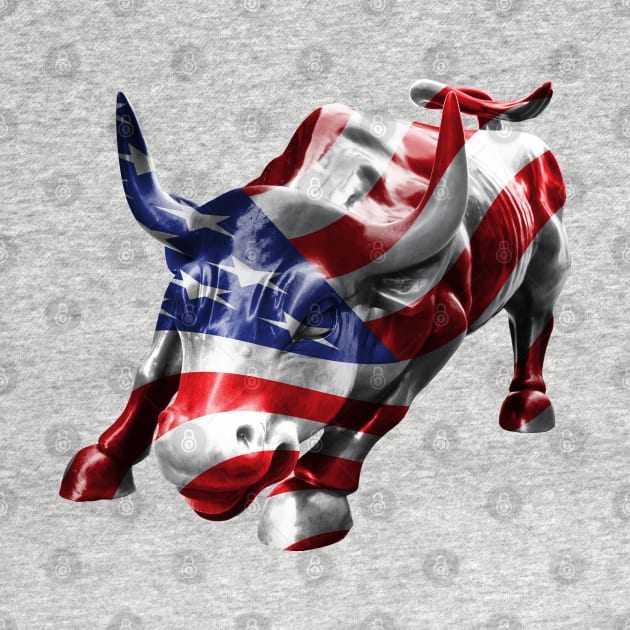 Wall Street Bull with American Flag Overlay by Mackabee Designs
